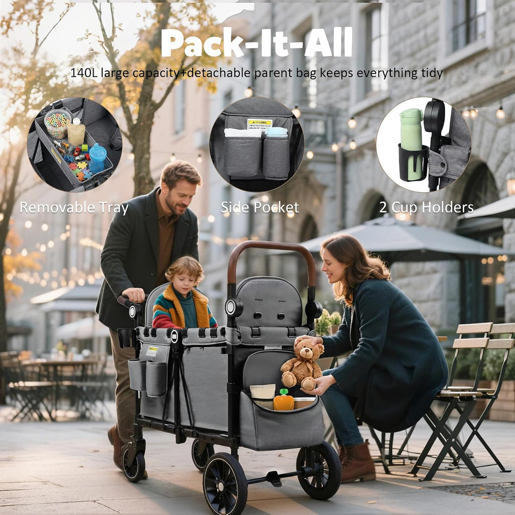 Wagon Stroller for 2 Kids, Foldable Kids Stroller Wagon 2 Seater