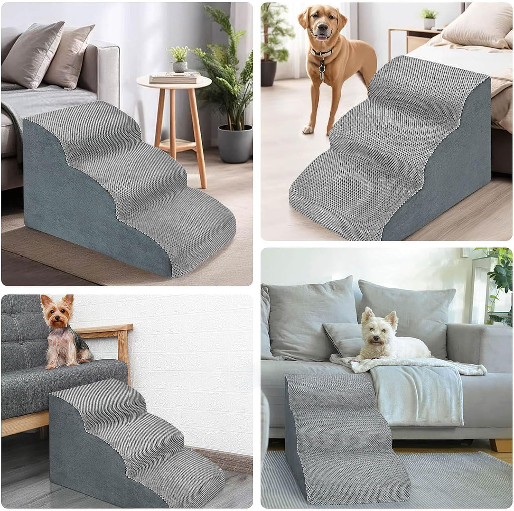 3 Steps High Density Foam Dog Stairs Ramps, Non-Slip Pet Steps for Older Dogs, Pet with Joint Pain, Sofa Bed Ladder