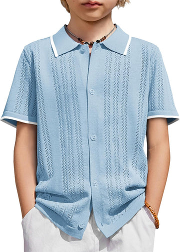 Boys Button Down Shirt Short Sleeve Knit Shirt