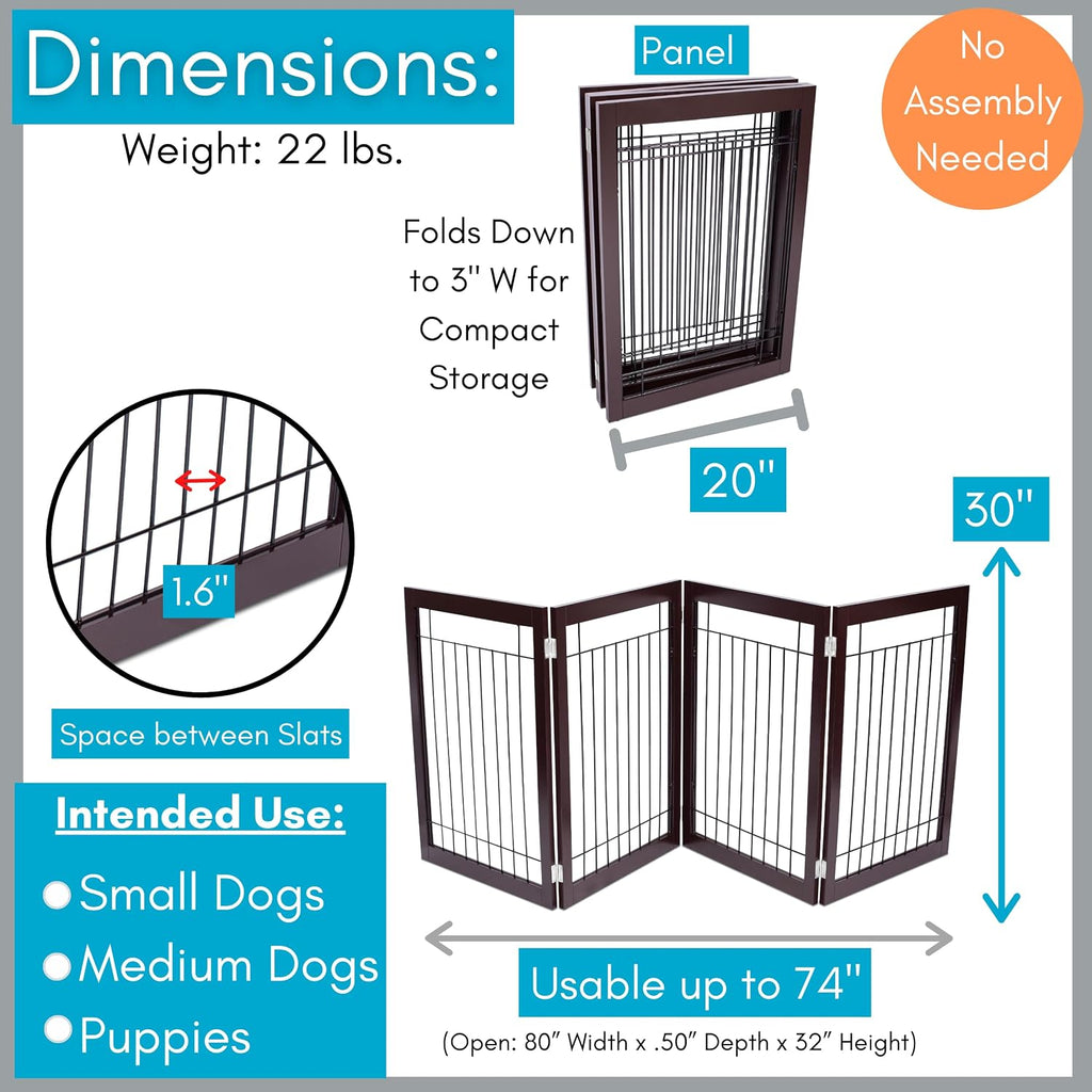Traditional Wire Dog Gate - 4 Panel - 30" Tall - Espresso