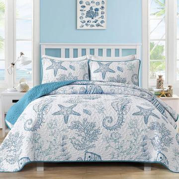 Coastal Quilts, Blue Ocean Beach Themed Bedding Set