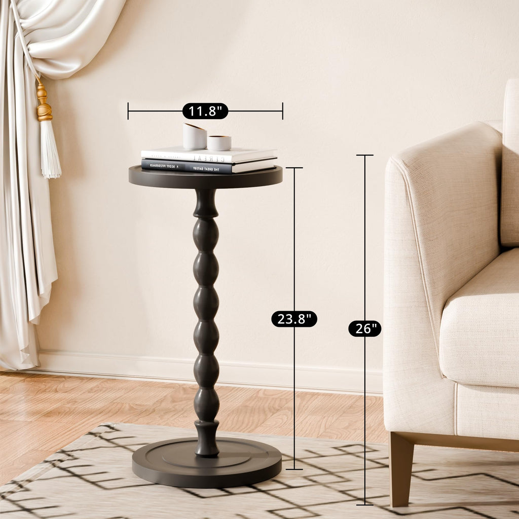 Small Round Side Table, Rubberwood‌ Drink Table for Small Spaces