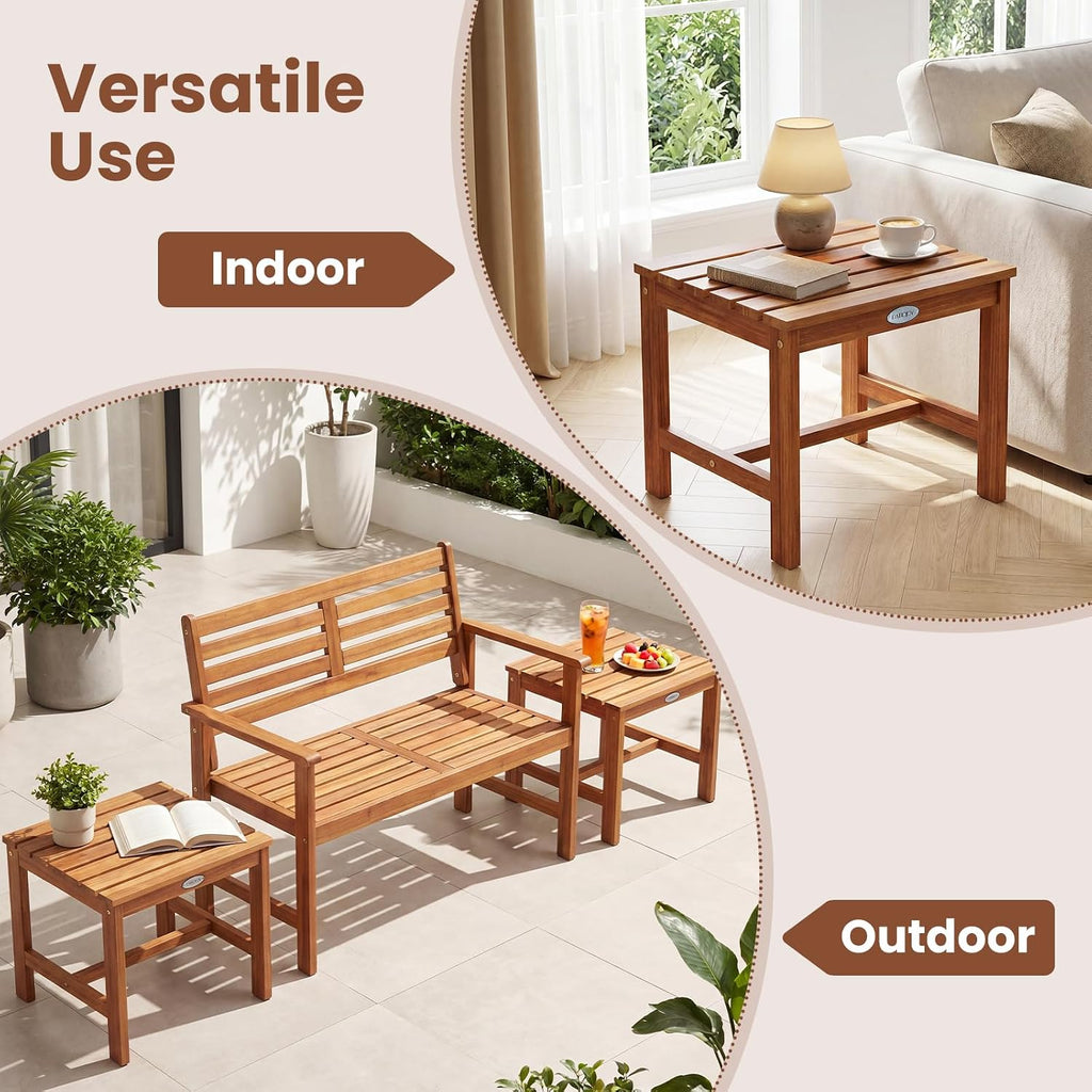 Adirondack Chair Set of 2 with Side Table (3 pcs,Natural) | Outdoor Patio Chairs, Solid Acacia Wood Fire Pit Seating