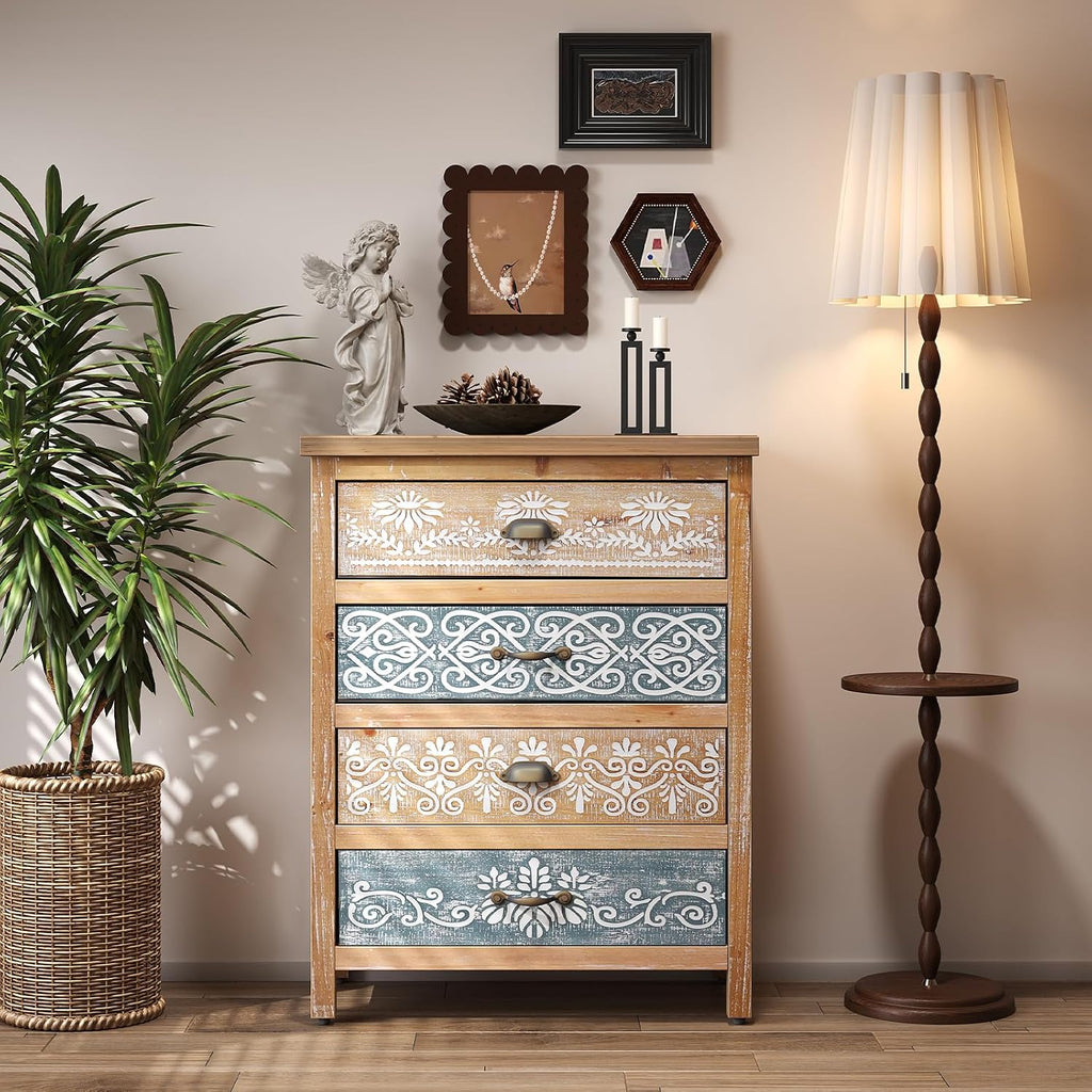 Small Solid Wood Storage Cabinet with Drawers,Vintage Accent Cabinet | Storage Drawers,Accent Credenza,Solid Wood