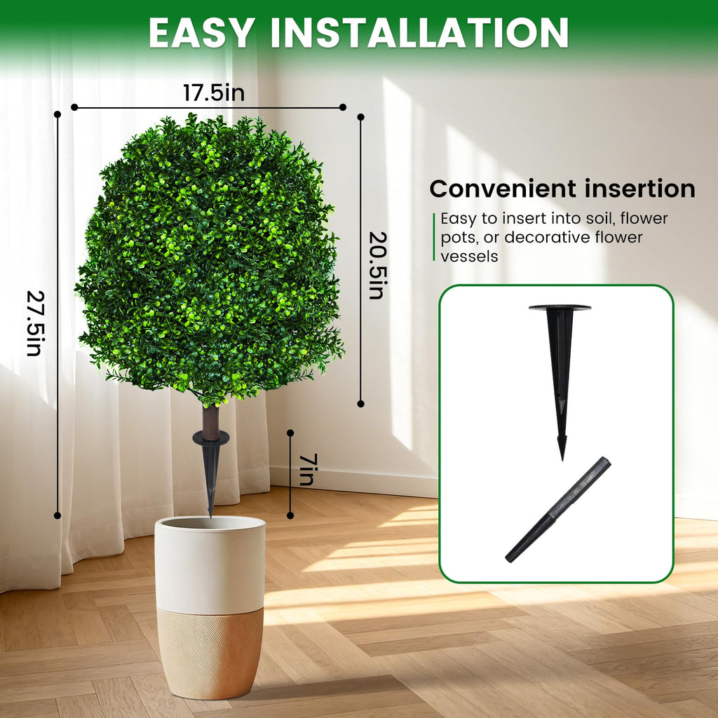 27.5" Artificial Boxwood Topiary Ball Trees 4pcs UV Resistant Bushes
