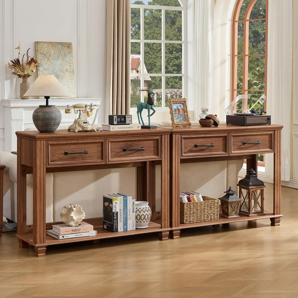 46" Farmhouse Console Table with Drawers, Brown Entryway Table