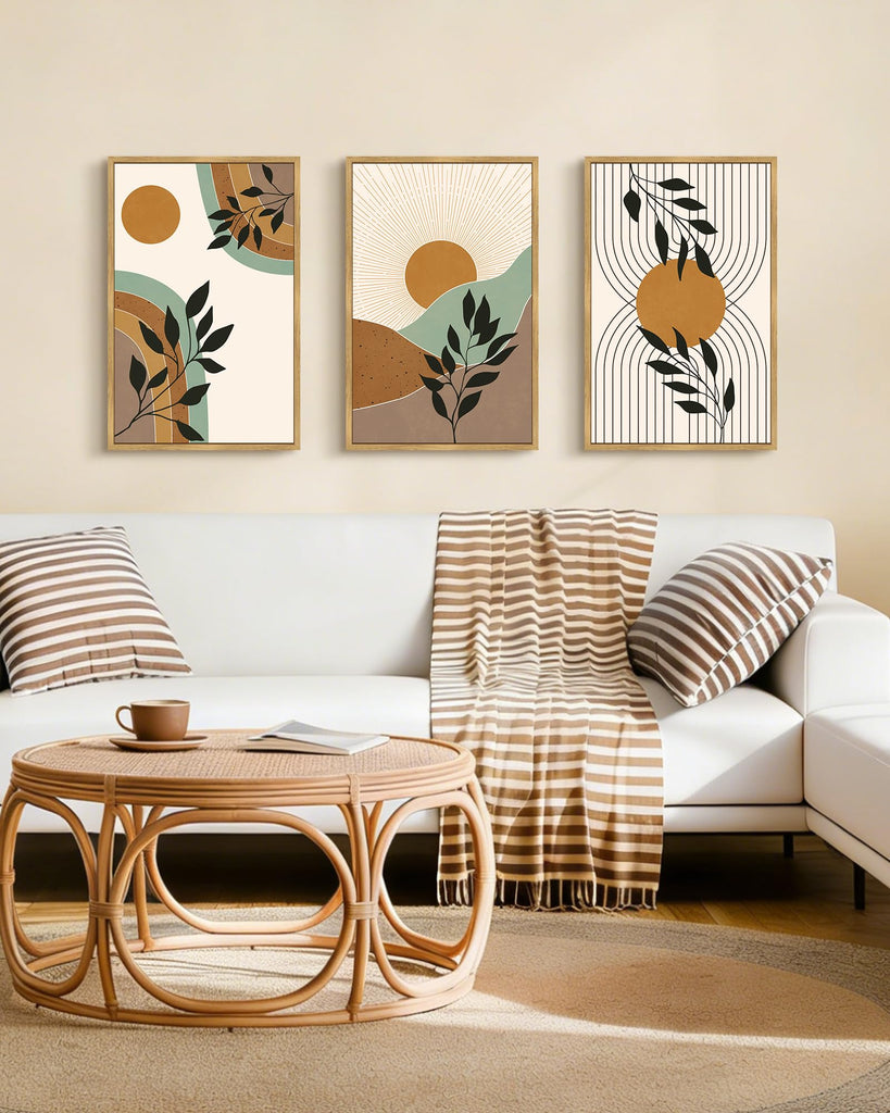 Boho Abstract Wall Art Large 16x24in Botanical Mid Century Modern Framed Wall Printing Neutral Geometric Prints