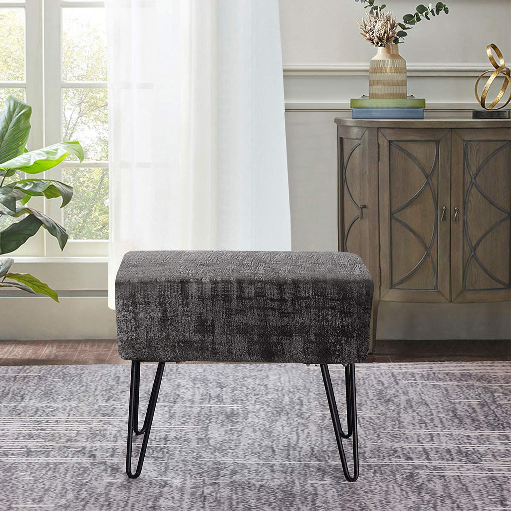 Steeple Gray Fuzzy Velvet Ottoman 19" x 13" x 17" H