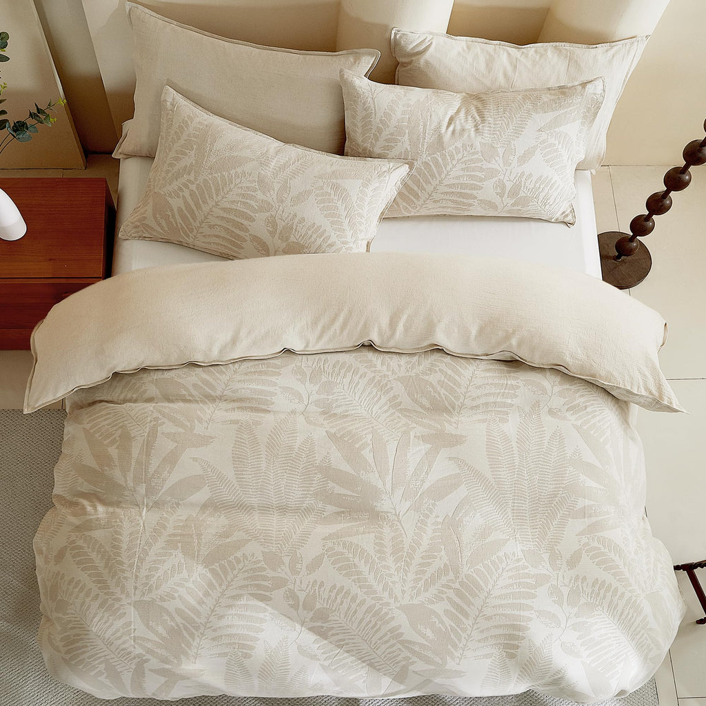 Linen Cotton Blend Duvet Cover Set, Palm Leaf