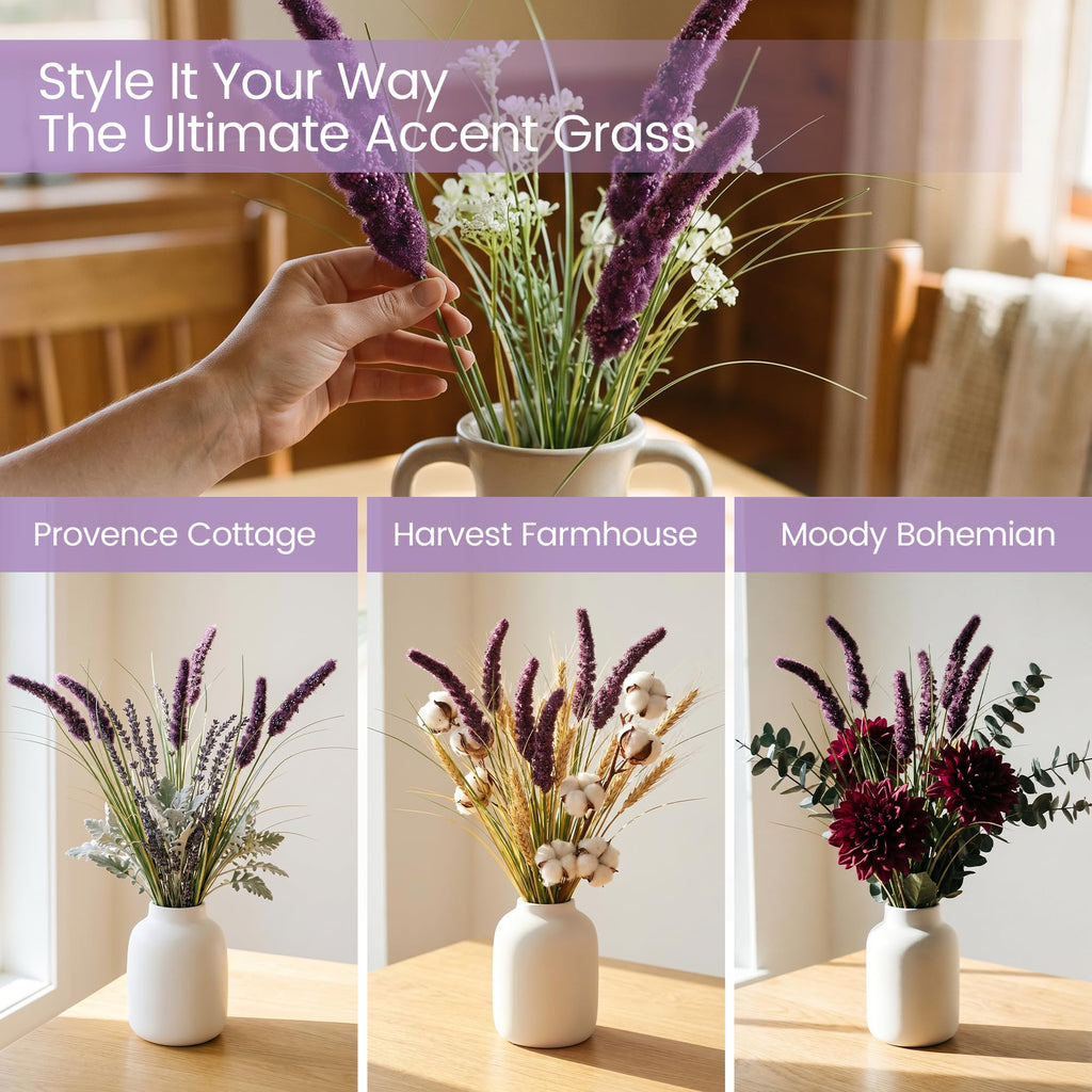 20 PCS Artificial Purple Grass Stems, 17.7in Faux Grass Plant for Vase