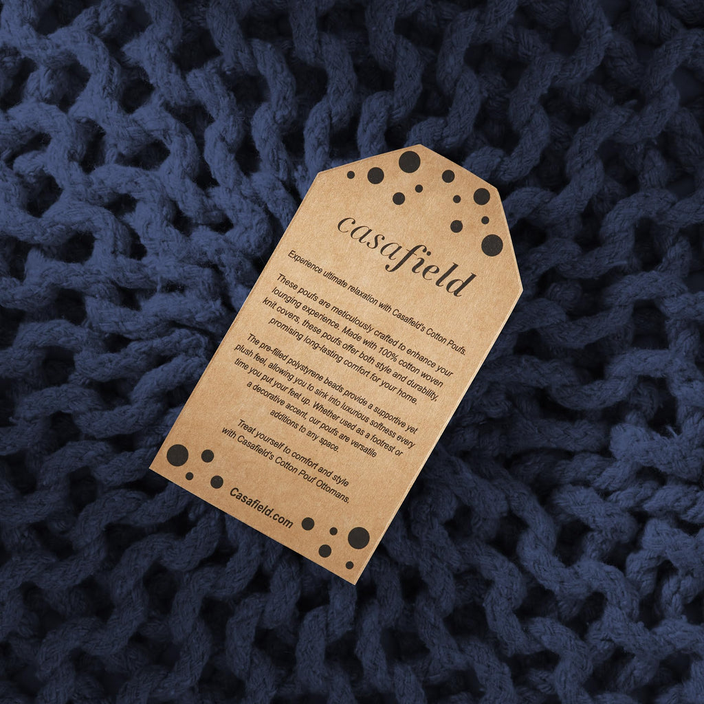 Round Pouf Ottoman, Navy Blue - 20" Diameter x 14.5" High Cotton Knit Foot Stool - Boho Floor Pouffe
