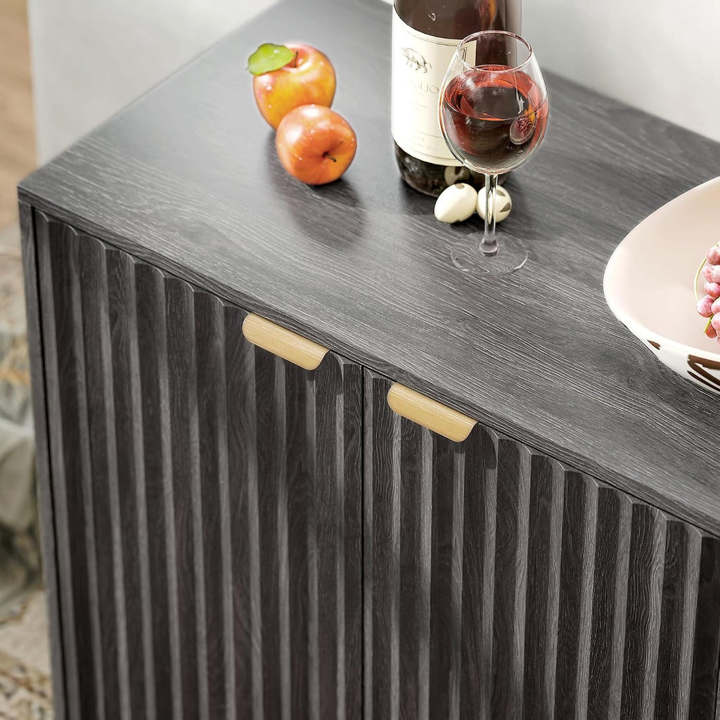 Fluted Sideboard Buffet Cabinet, 55" Modern Accent Console Cabinet with 4 Doors, 2 Adjustable Shelves and 5 Wood Legs