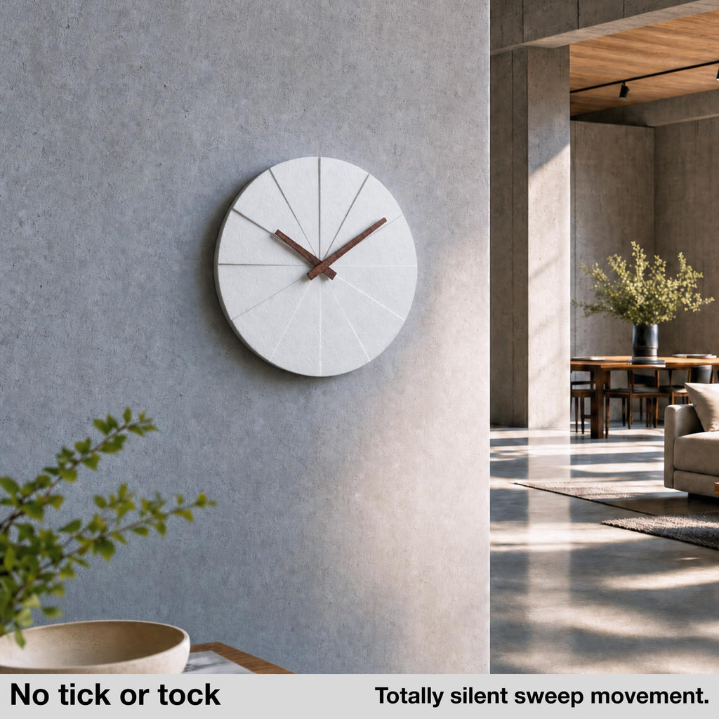 Modern Wall Clock with No Numbers and Wooden Hands. White 12.5 Inch