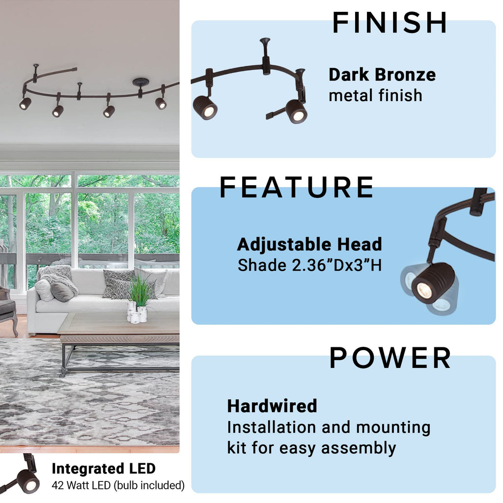 000 Transitional 6-Light Integrated LED Flex Track Ceiling Light, Bulbs Included 96", Oil Rubbed Bronze, Black