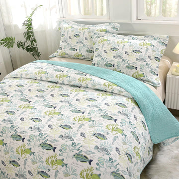 Quilt 3 Pieces Pre-Washed Cotton Coverlet Reversible All Season Lightweight Oversized Bedspread Summer