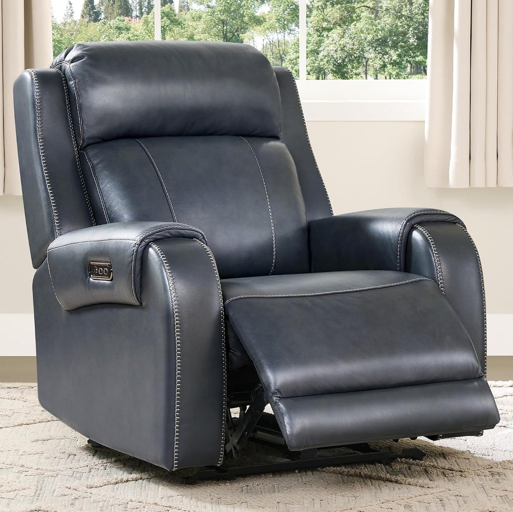 Genuine Leather Power Recliner Chair for Adults, Electric Wall Hugger Recliner with Adjustable Power Headrest &