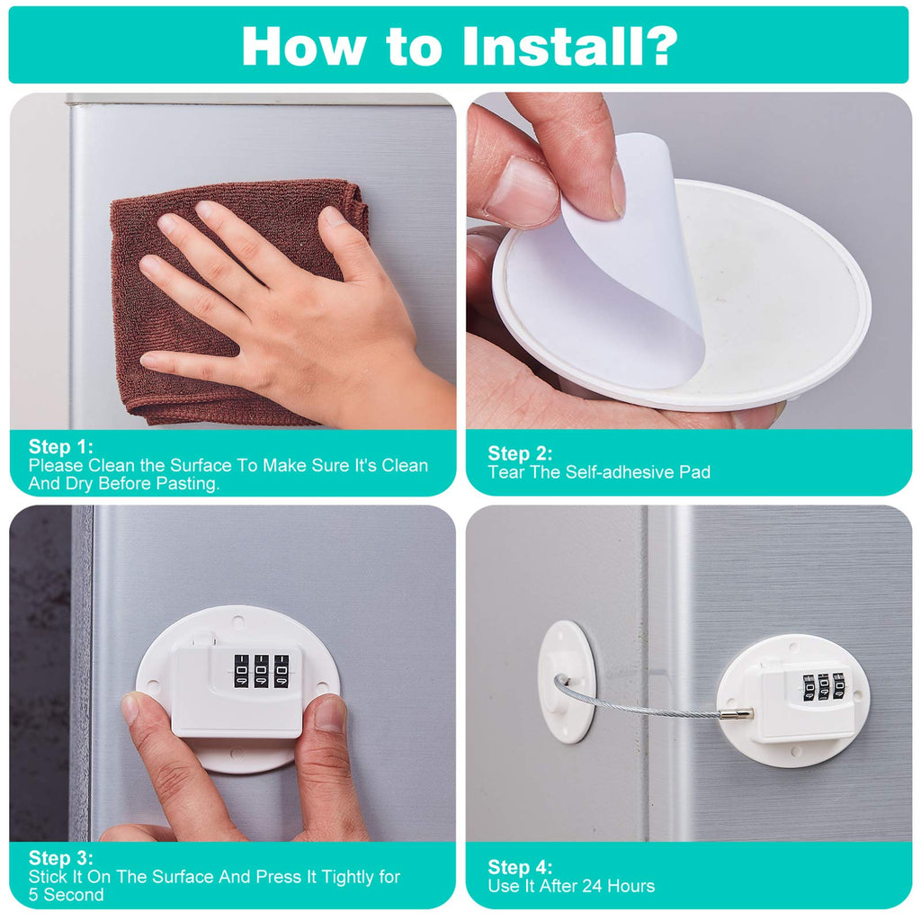 3 Pack Refrigerator Locks with Code, Child Cabinet and Drawer Locks