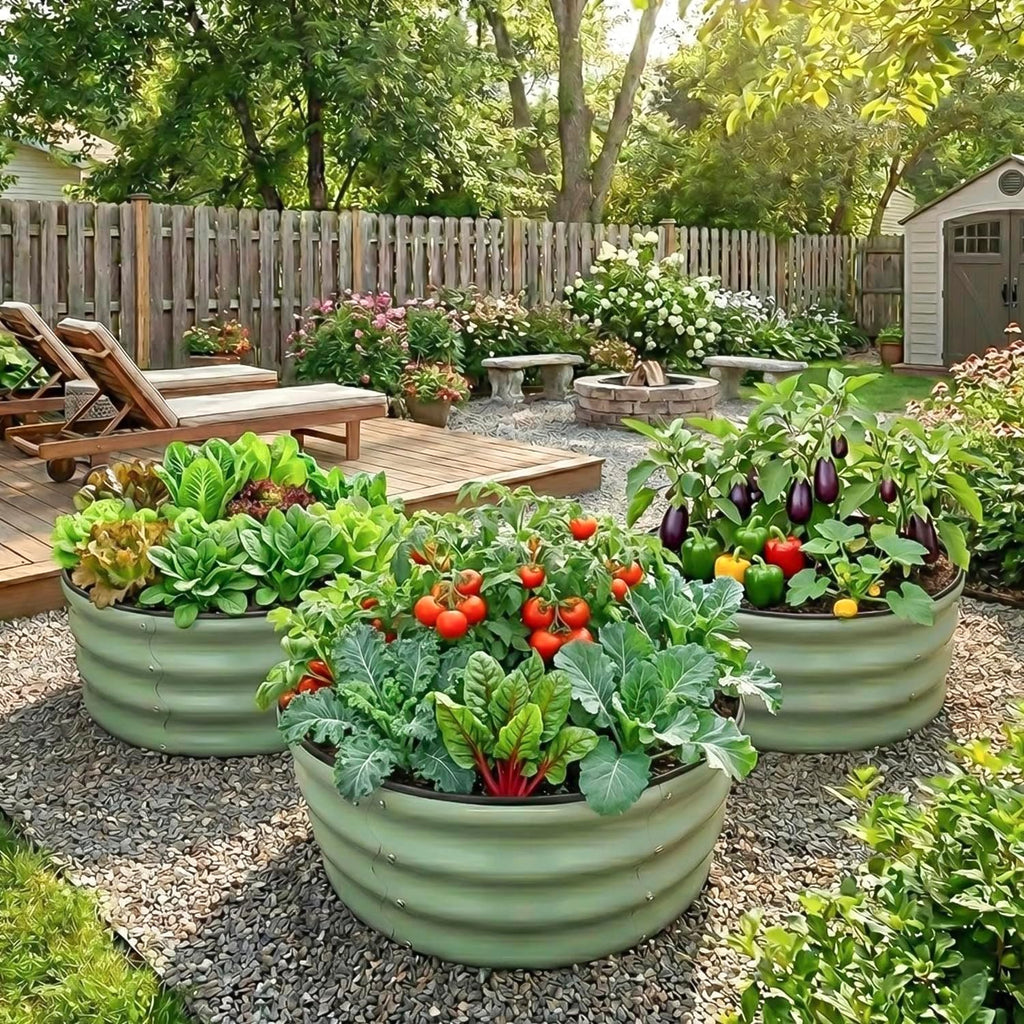 Raised Garden Bed, Metal Planter Box, Oval Shape, Outdoor Planting Flower Herb Vegetable Box (3 PCS of 2x2x1 ft