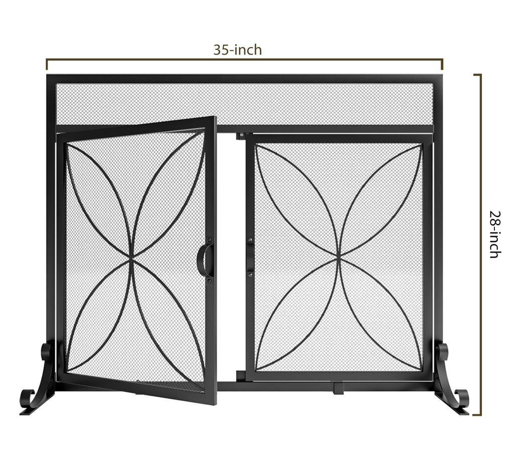 Magnetic Double Door Black Wrought Iron Fireplace Screen Guard