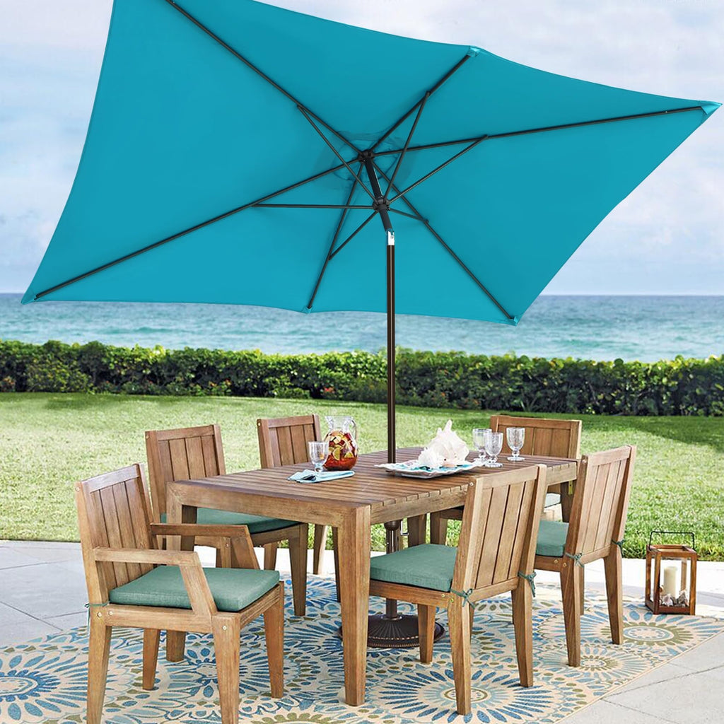 10' Rectangular Patio Umbrella Outdoor Market Table Umbrella with Push Button Tilt and Crank (Cerulean)