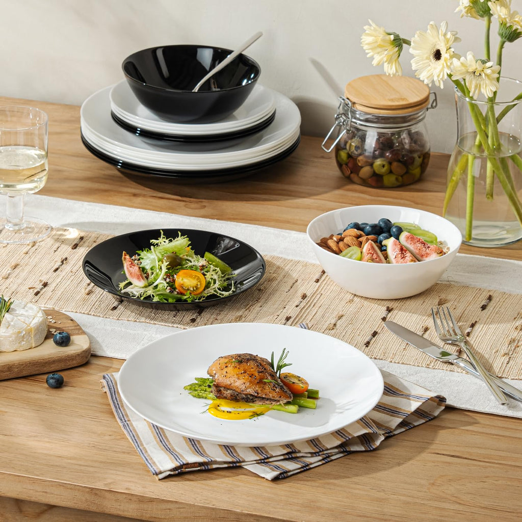 24-Piece Plates and Bowls Set, Glass Dinnerware Sets for 8
