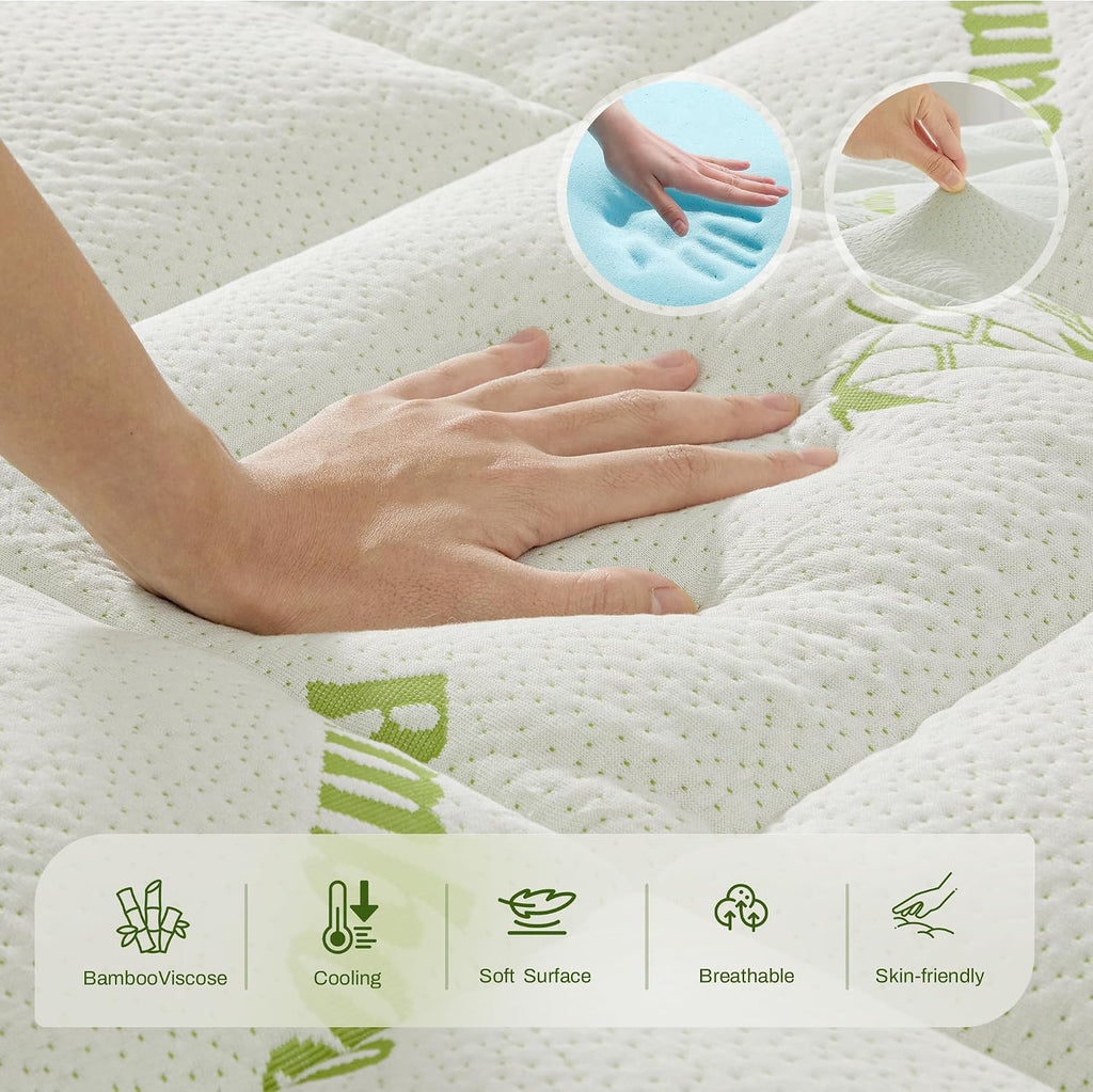 Queen Memory Foam Mattress Topper, 4 Inch Dual Layer Gel Foam Mattress Pad with Soft Pillow Top Cover, Viscose Made