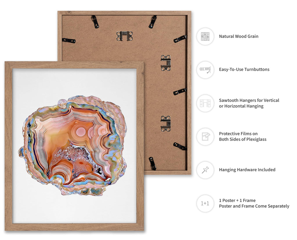 Vintage Illustration Poster - Retro Geology Print - Gift for Artist, Friend - Agate Slice, Crystals, Geode