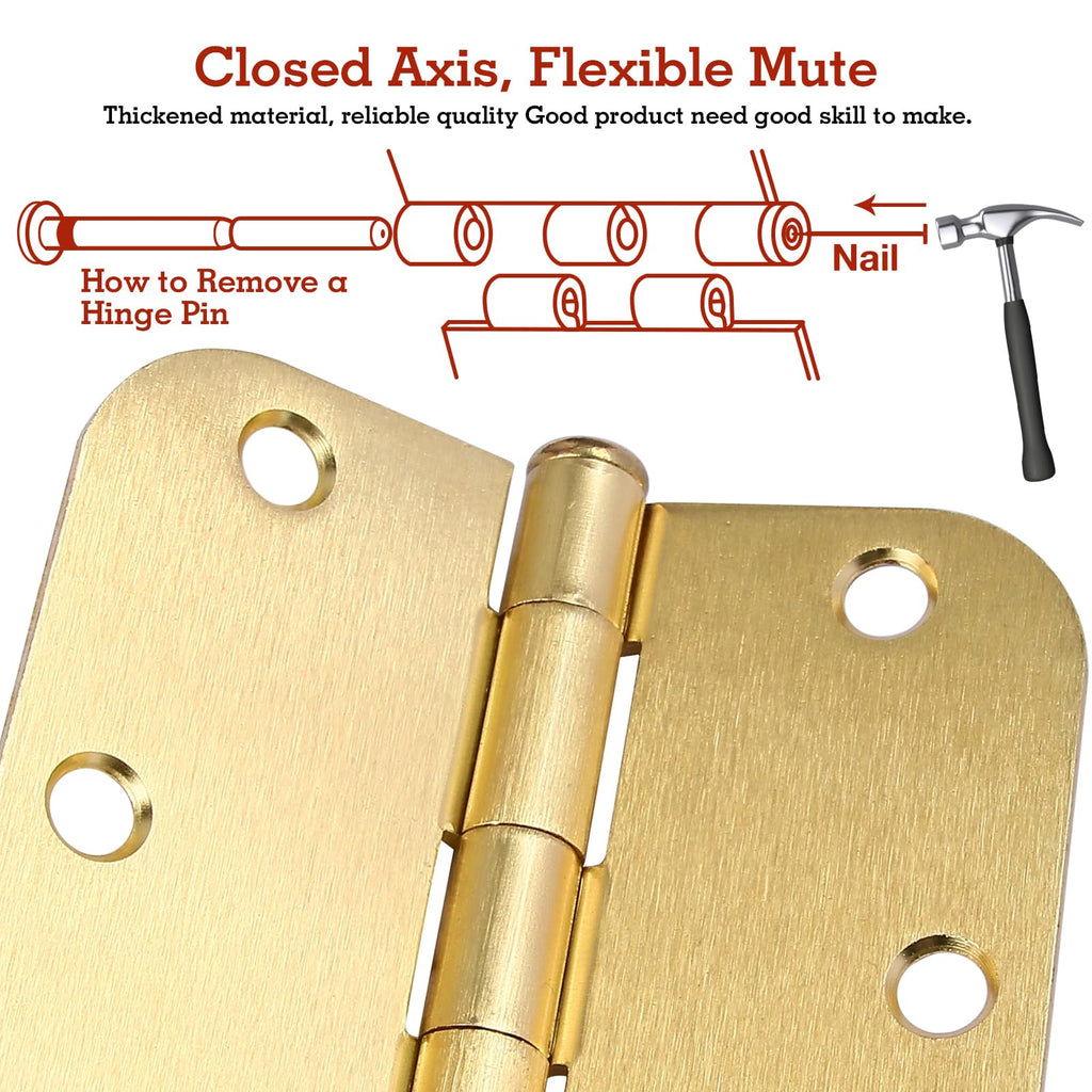 Residential Door Hinges Brushed Brass 3.5 Inch X 3 1/2" Rounded