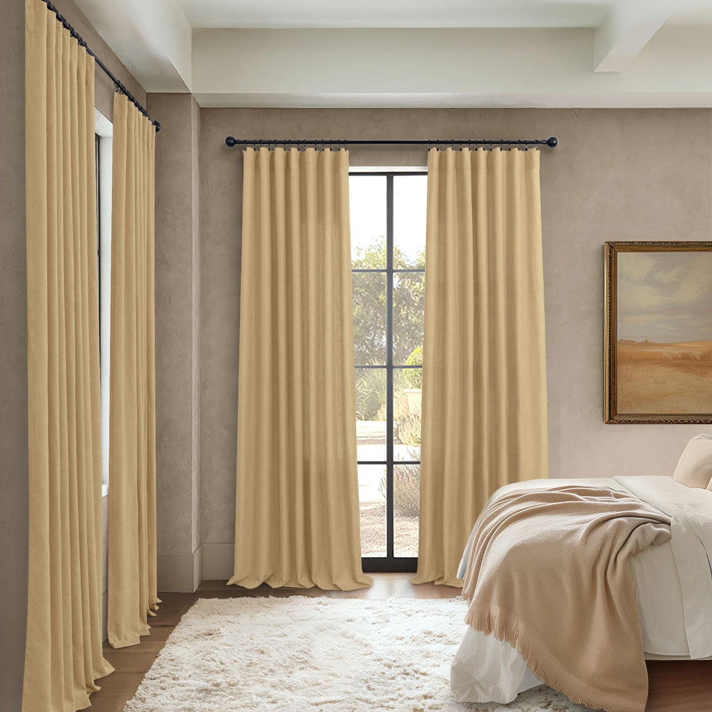 Tan Brown Linen Curtains 108 Inches Long 2 Panel Back Tab Pocket Cloth Canvas Semi Privacy Sand Colored Curtain Patio
