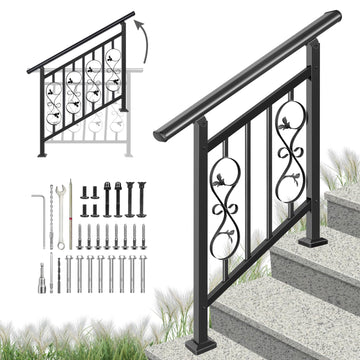 Adjustable Unique Design Handrails for Outdoor Steps, Black