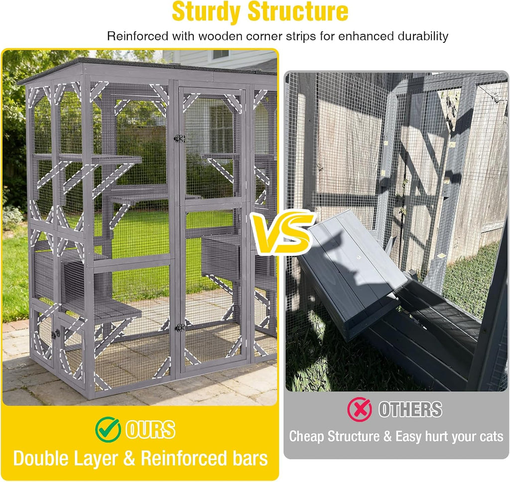 Extra Large Window Catio 5-Level Outdoor Cat Enclosure with Cover