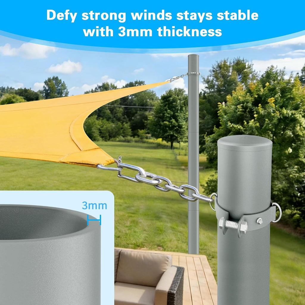 Shade Sail Poles, 12Ft Sun Shade Sail Poles with Spiral Drill Bit, 2.28" Diameter Heavy Duty Shade Sail Post with
