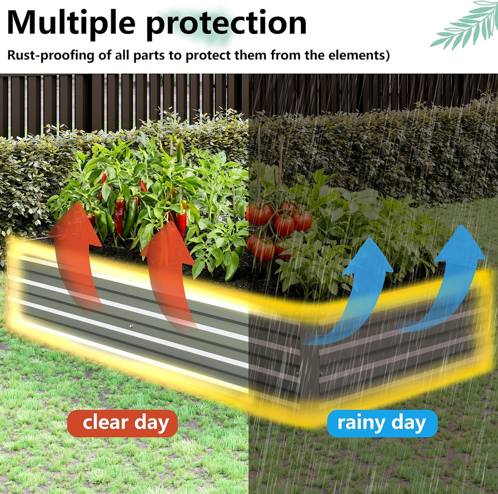 2PCS 12x4x1ft Galvanized Raised Garden Beds Kit,Planter Box Silver | Galvanized Steel, Rectangular Metal Planter