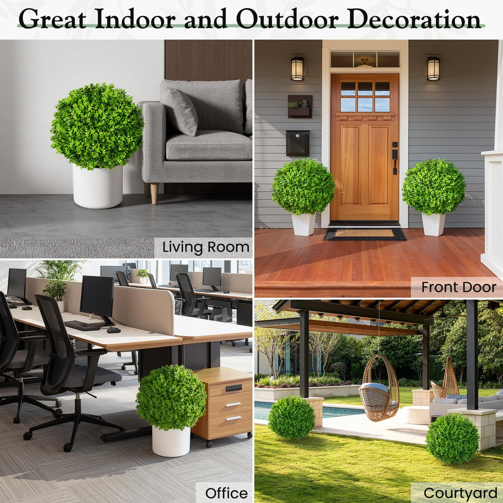 Set of 2 Artificial Boxwood Topiary Ball Trees with Ground Spike