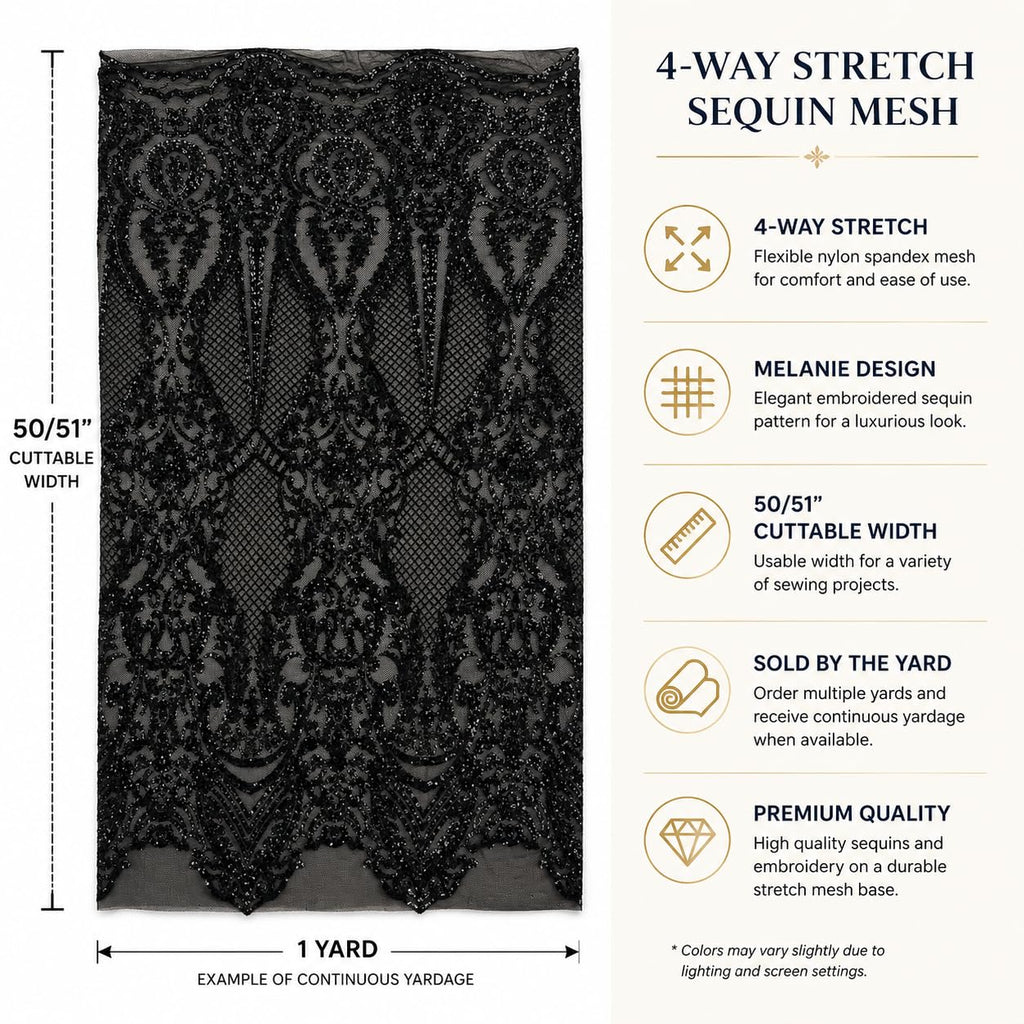 Melanie Design 4 Way Stretch Nylon Spandex Mesh Sequin Wedding Prom Quinceanera Fabric By The Yard (Royal Blue)