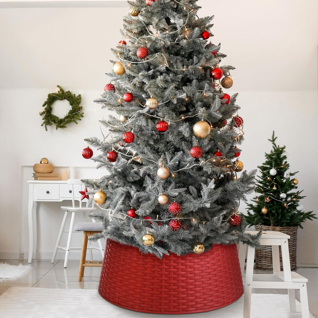 26 Inch Plastic Christmas Tree Collar, Large Woven Christmas Tree Collar Basket, Rustic Skirt Base Cover for Holiday