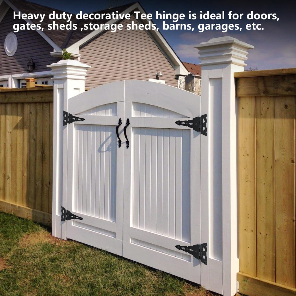 8" Heavy Duty Gate Hinges, 4 Pack T Strap Hinges