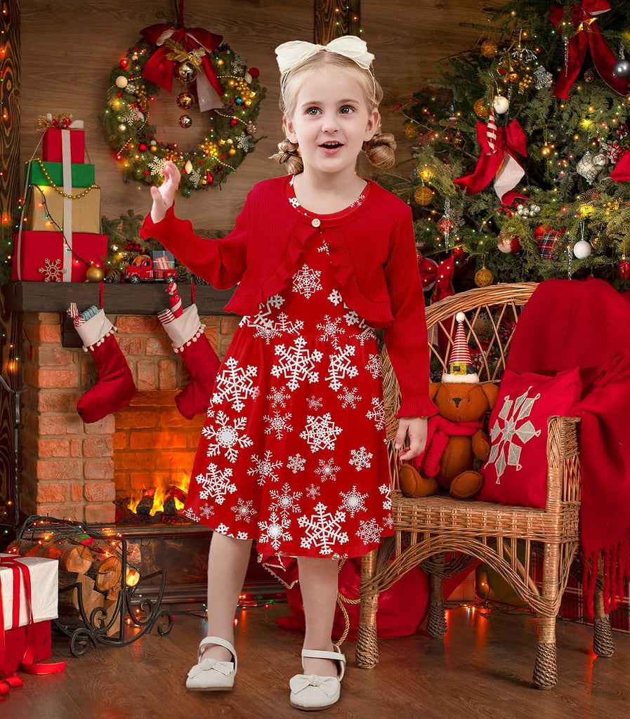 Girl Sleeveless Dresses with Long Sleeve Ruffle Cardigan