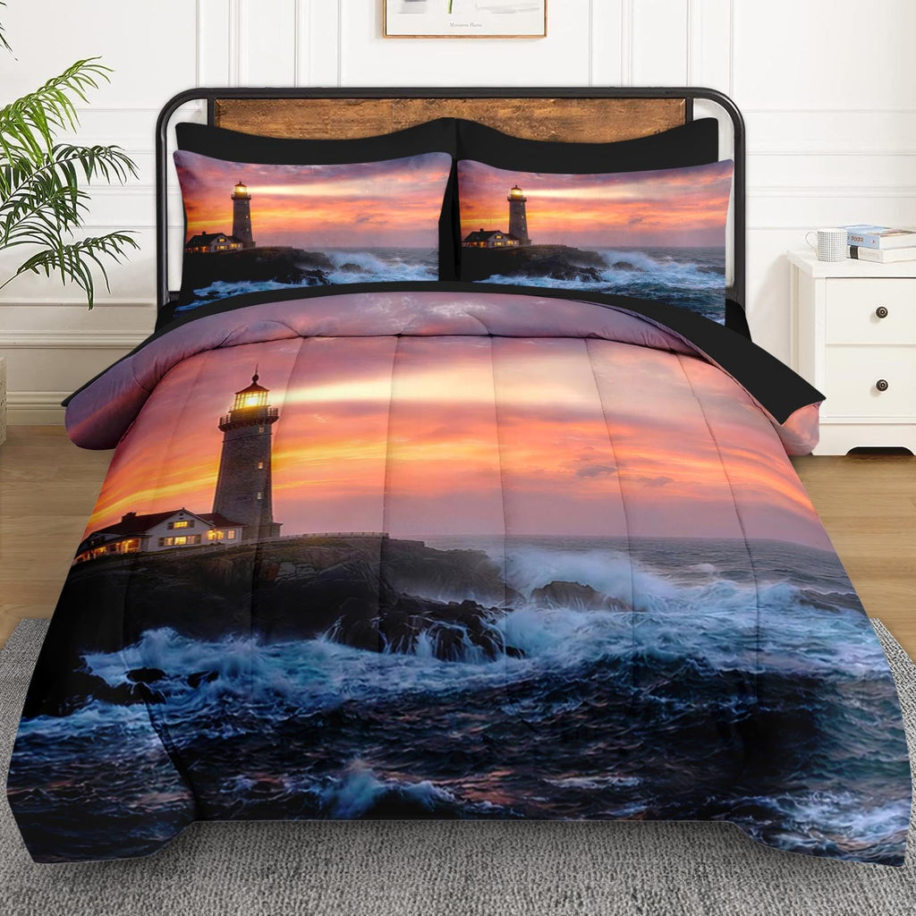 Comforter Set with Sheets, 5 Pieces Lighthouse Ocean Bedding