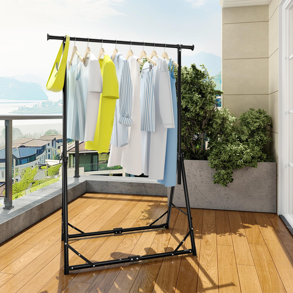 Clothes Rack Foldable Clothing Rack, 64.5''H Collapsible Garment Rack with 4 levels Adjustable Height, Portable Coat