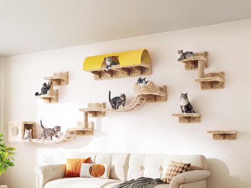 Cat Wall Furniture, 16 in 1 Cat Shelves w/Tunnel & Bridge, Beige