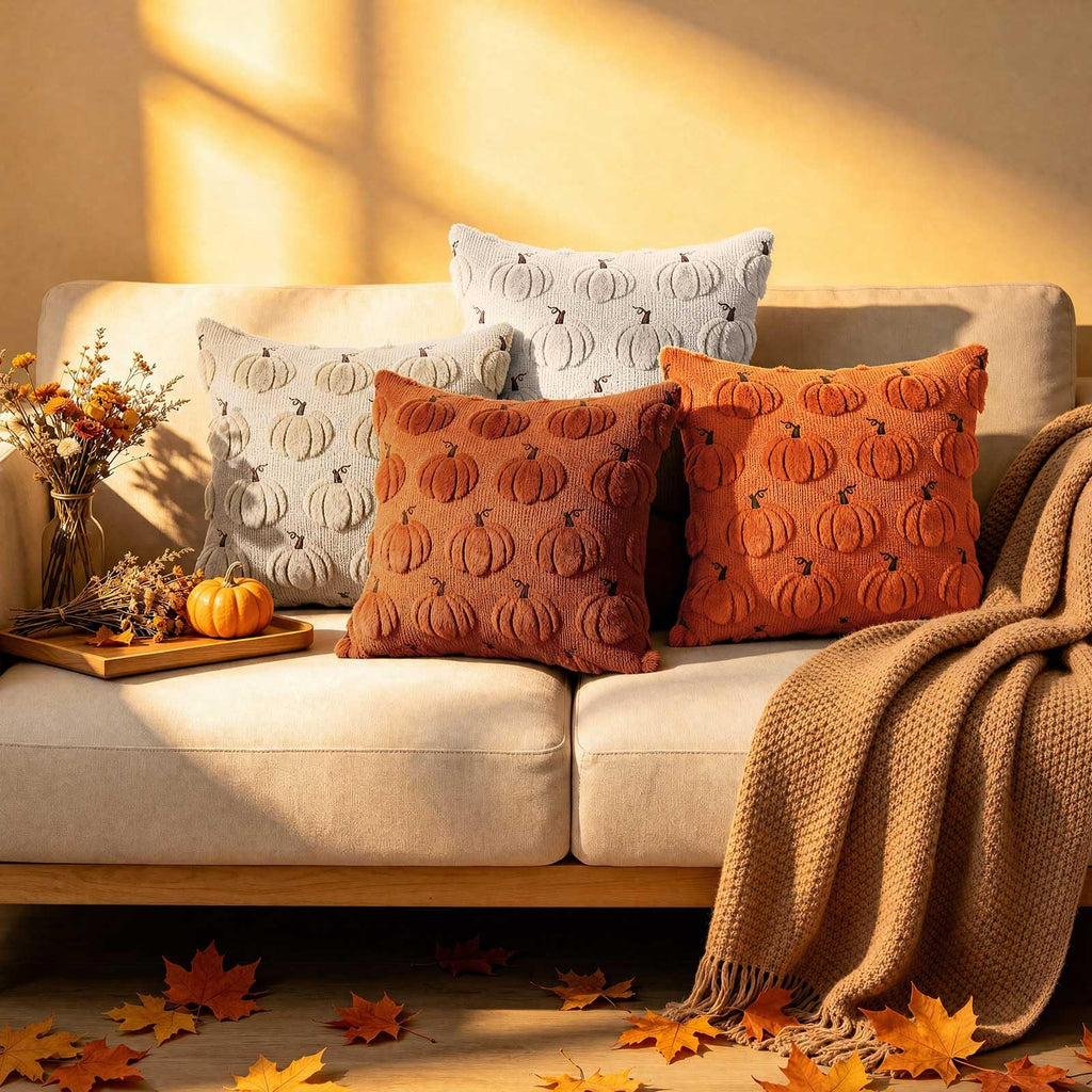 Fall 24x24 Throw Pillow Covers Set of 2, Autumn Pumpkin Throw Pillow Cases Soft Plush Faux Fur Wool 24 x 24 Autumn