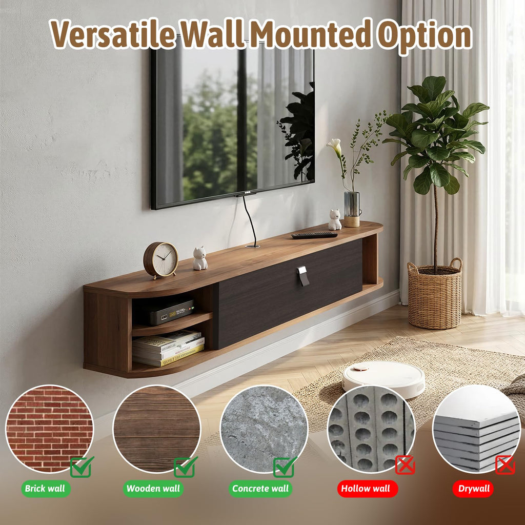 Floating TV Shelf, 55''Modern Floating TV Console, Wall Mounted TV Stand Under TV Shelves Entertainment Center Cabinet