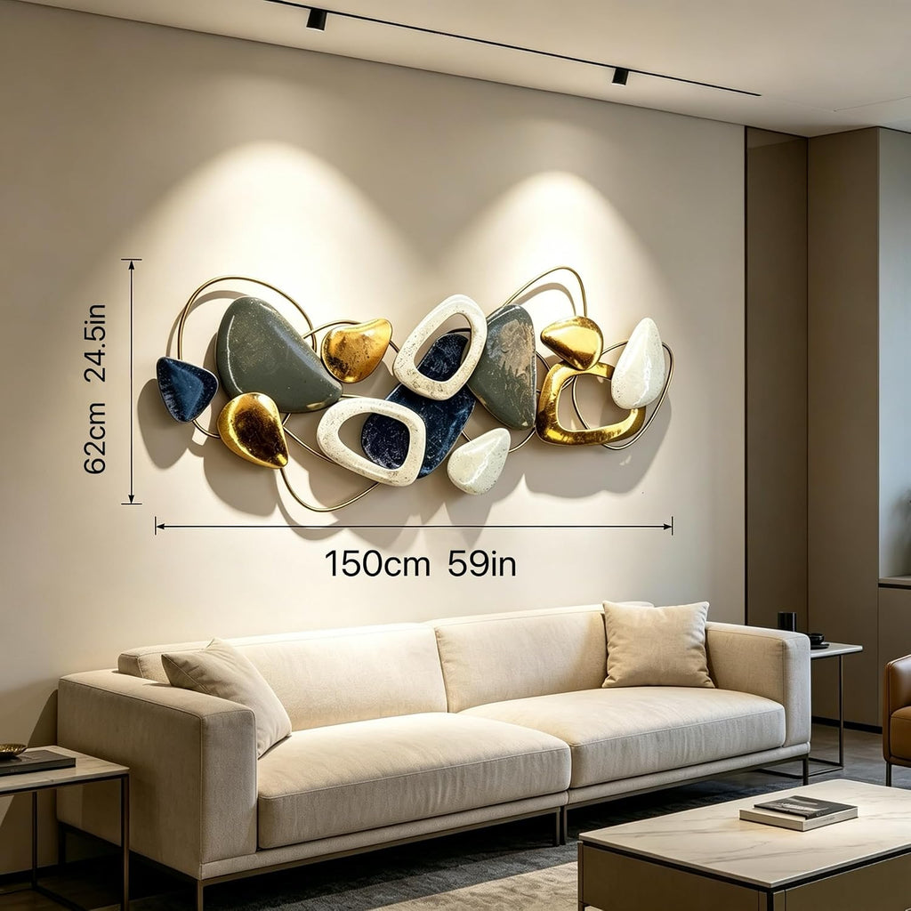 Large Metal Wall Art Decor, 3D Abstract Stone-inspired Handcrafted Modern Wall Sculptures, Entryway 59" x 24"