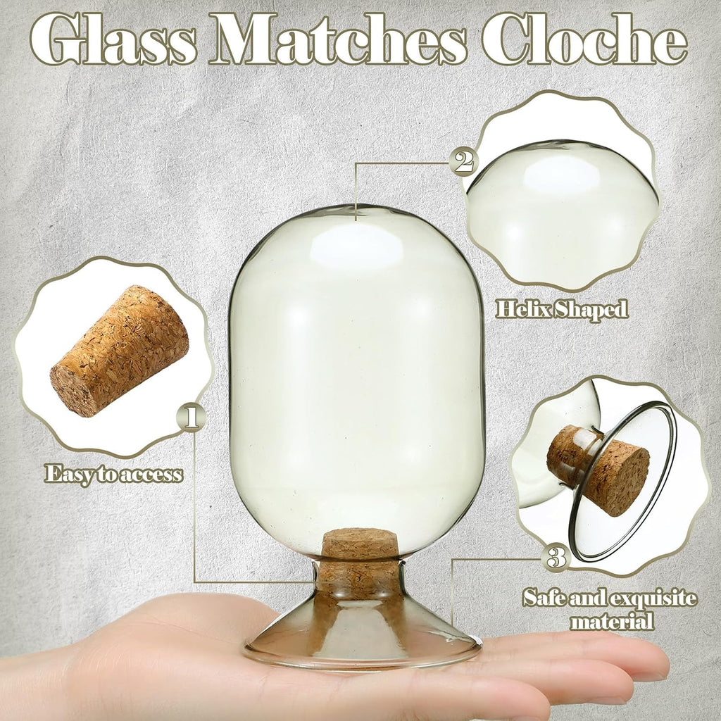 Smoke Grey Glass Match Cloche Holder, 5 x 2.87 Inch