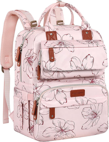 Diaper Bag Backpack, Baby Girl Diaper Bag for Mom, Large Pink Floral Diaper Bag Backpack for Girls, Waterproof Mom