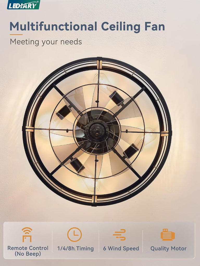 23 Inch Caged Ceiling Fan with Light and Remote