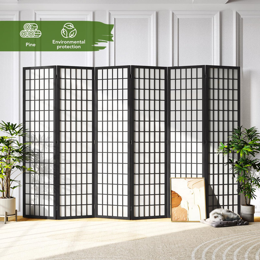 Room Divider 6 Panel, 6ft Folding Privacy Screen for Room Separation, Shoji Screen Japanese Style Room Divider Wall