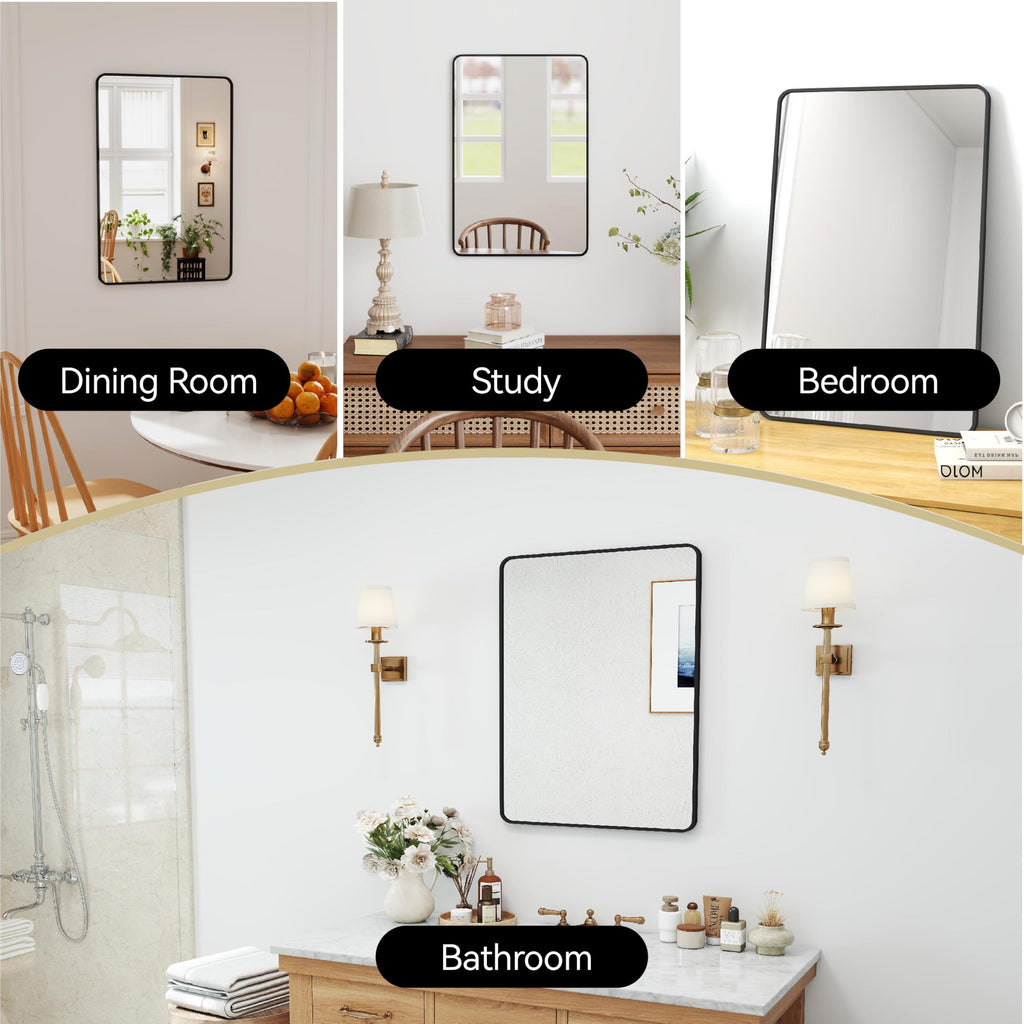 30x20 Bathroom Mirror Rect Wall Mounted Aluminum Metal Frame Black