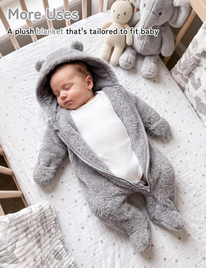 Baby Hooded Fleece Romper Long Sleeve Onesie Outwear Outfits